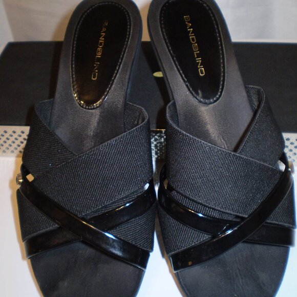 BANDOLINO BLACK WEDGE SLIDE SANDALS SZ 8M - Picture 1 of 5